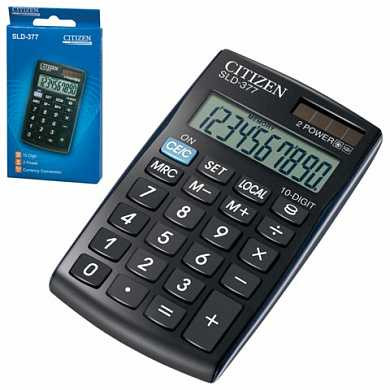 Калькулятор CITIZEN карманный SLD-377BP, 10 разрядов, двойное питание, 105х64 мм (арт. 250369)