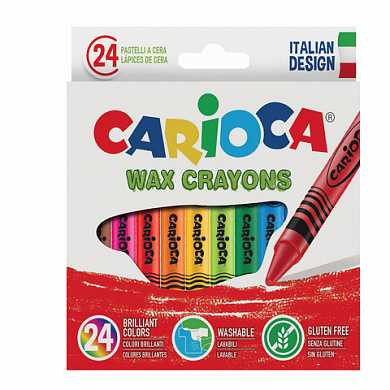 Восковые мелки CARIOCA, 24 цвета, смываемые, картонная коробка с европодвесом, 42366 (арт. 226798)