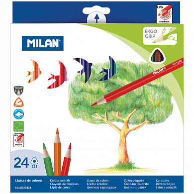 Карандаши цветные Milan "231", 24цв., трехгран., заточен., картон, европодвес (арт. 0728324)