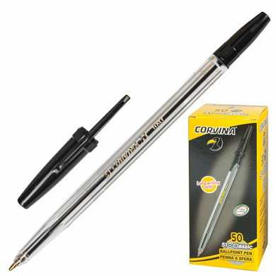 Ручка шариковая CORVINA 51 "Classic", корпус прозрачный, узел 1 мм, линия 0,7 мм, черная, 40163/01 (арт. 140301)
