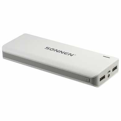 Аккумулятор внешний SONNEN POWERBANK V16, 15000 mAh, 2 USB, литий-ионный, фонарик, бело-серый, 262758 (арт. 262758) купить в интернет-магазине ТОО Снабжающая компания от 17 052 T, а также и другие Внешние аккумуляторы на сайте dulat.kz оптом и в розницу