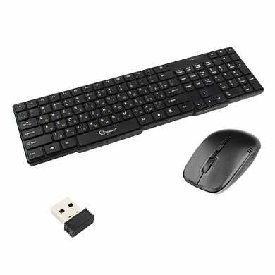 Набор беспроводной GEMBIRD KBS-7100, клавиатура 4 доп клавиши, мышь 3 кнопки + 1 колесо, черный (арт. 512710)