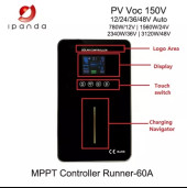 IPanda Runner 60A MPPT Солнечный Контроллер заряда 12/24/36/48 в 3 кВт wifi модуль сенсорный дисплей