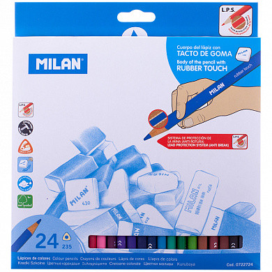Карандаши цветные Milan "235", 24цв., Rubber Touch, трехгран., заточен., картон, европодвес (арт. 0722724)