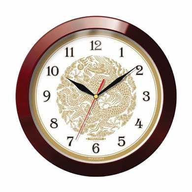 Часы настенные TROYKA 11131190, круг, бежевые с рисунком "Золотой дракон", коричневая рамка, 29х29х3,5 см (арт. 452260)