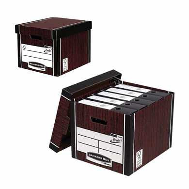Короб архивный FELLOWES (BANKERS BOX) "Woodgrain", 32,5x28,5x38,5 см, с крышкой, гофрокартон, коричневый, FS-00610 (арт. 127530)