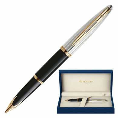 Ручка перьевая WATERMAN "Carene Deluxe GT", корпус черный, нержавеющая сталь, позолоченные детали, синяя, S0699920 (арт. 141954) купить в интернет-магазине ТОО Снабжающая компания от 295 813 T, а также и другие Ручки класса "VIP" подарочные на сайте dulat.kz оптом и в розницу