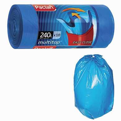 Мешки для мусора, 240 л, комплект 10 шт., рулон, ПВД, 90х145 см, 40 мкм, с ушками, синие, PACLAN "Multitop", 134451 (арт. 604065)