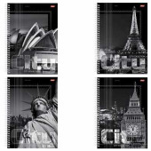 Тетрадь 80 л., А4 HATBER, спираль, клетка, выборочный лак, "City Collection" ("Города"), 80Т4влВ1сп, T51177 (арт. 401559)