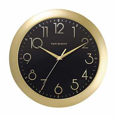 Часы настенные TROYKA 11171180, круг, черные, золотая рамка, 29х29х3,5 см (арт. 452271)