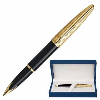Ручка перьевая WATERMAN "Carene Essential GT", корпус черный, нержавеющая сталь, позолоченные детали, S0909750, синяя (арт. 141966)