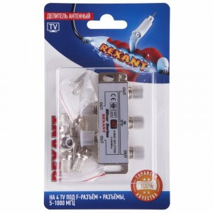 Splitter (делитель) на 4 TV + F-разъемы, 5-1000 МГц (10), REXANT 06-0047-C (арт. 661933) купить в интернет-магазине ТОО Снабжающая компания от 4 263 T, а также и другие Антенны ТВ, усилители, тюнеры на сайте dulat.kz оптом и в розницу