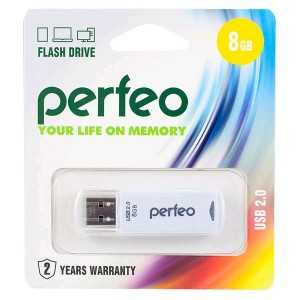 Флэш-диск Perfeo USB 8GB, White C06 PF-C06W008 (арт. 601701)