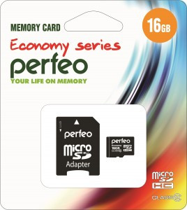 Ф/к MicroSDHC 16Gb class10 Perfeo с адаптером economy PF16GMCSH10AES (арт. 676754)