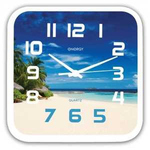 Часы настенные Energy EC-99 Пляж, 24.5х3.9см, квадрат, плавный ход, пластик, ААх1, 9472 (арт. 600803)