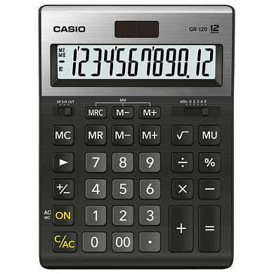 Калькулятор CASIO настольный GR-120-W, 12 разрядов, двойное питание, 210х155 мм, черный, металлическая верхняя панель, GR-120-W-EP (арт. 250447)