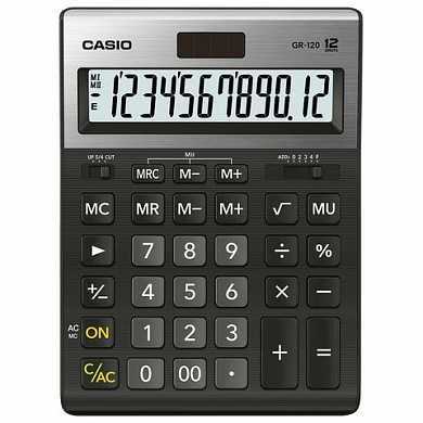 Калькулятор CASIO настольный GR-120-W, 12 разрядов, двойное питание, 210х155 мм, черный, металлическая верхняя панель, GR-120-W-EP (арт. 250447) купить в интернет-магазине ТОО Снабжающая компания от 8 918 T, а также и другие Калькуляторы настольные на сайте dulat.kz оптом и в розницу
