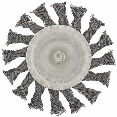 Щетка для дрели, 100 мм, плоская со шпилькой, крученая металлическая проволока MATRIX (арт. 74432)