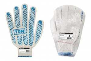 Перчатки хлопчатобумажные TDM "Протектор", с ПВХ покрытием, размер XL, белые, SQ1016-0201 (арт. 606560)