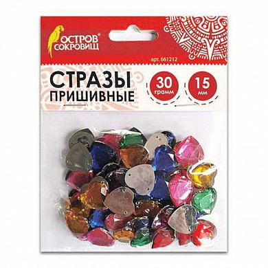 Стразы для творчества "Сердце", цвет ассорти, 15 мм, 30 грамм, ОСТРОВ СОКРОВИЩ (арт. 661212) купить в интернет-магазине ТОО Снабжающая компания от 735 T, а также и другие Бусины, наклейки, стразы для творчества на сайте dulat.kz оптом и в розницу