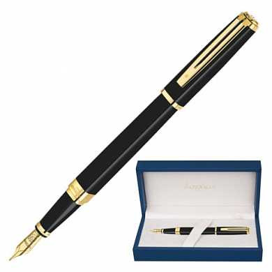 Ручка перьевая WATERMAN "Exception GT Slim", корпус черный, нержавеющая сталь, позолоченные детали, синяя, S0636930 (арт. 141950)