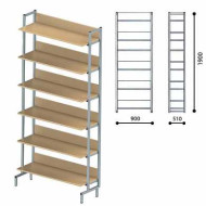 Стеллаж на металлокаркасе односторонний 1900х900х510 мм, серый каркас, 6 полок ЛДСП бук (арт. 531375)