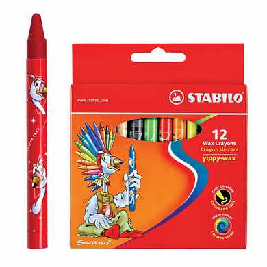 Восковые мелки STABILO "Yippy", 12 цветов, яркие цвета, картонная упаковка c европодвесом, 2812 (арт. 225960)