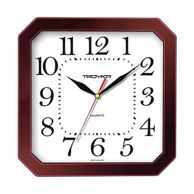 Часы настенные TROYKA 31331316, восьмигранник, белые, коричневая рамка, 29х29х3,5 см (арт. 452277)
