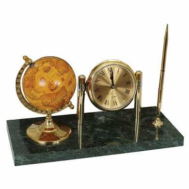 Часы на подставке из мрамора GALANT, с глобусом и шариковой ручкой, 231199 (арт. 231199)