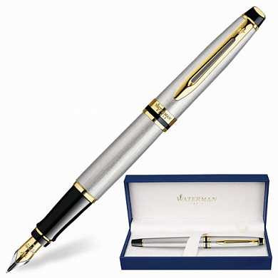 Ручка перьевая WATERMAN "Expert 3 Stainless Steel GT", корпус серебристый, латунь, позолоченные детали, синяя, S0951940 (арт. 141686) купить в интернет-магазине ТОО Снабжающая компания от 102 851 T, а также и другие Ручки класса "VIP" подарочные на сайте dulat.kz оптом и в розницу