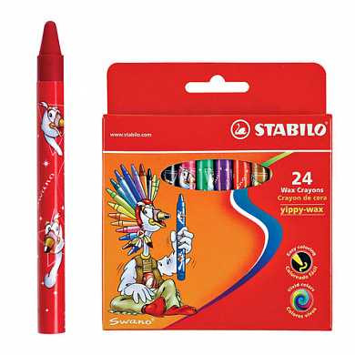 Восковые мелки STABILO "Yippy", 24 цвета, яркие цвета, картонная упаковка c европодвесом, 2824 (арт. 225961)