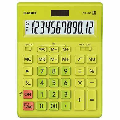 Калькулятор CASIO настольный GR-12С-GN, 12 разрядов, двойное питание, 210х155 мм, салатовый, GR-12C-GN-W-EP (арт. 250443)