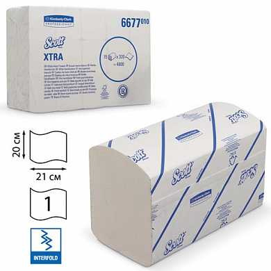 Полотенца бумажные 320 шт., KIMBERLY-CLARK Scott, комплект 15 шт., Xtra, белые, 21х20 см, Interfold, диспенсер 601533, АРТ. 6677 (арт. 126120)
