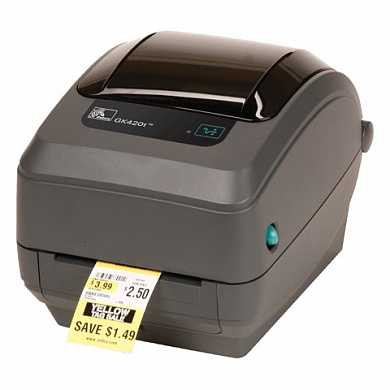 Принтер этикеток ZEBRA GK420T, термотрансферная печать, ширина этикетки 19-108 мм, рулон до 127 мм, 203 dpi, USB (арт. 290485)