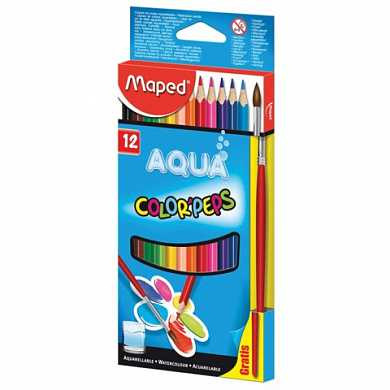 Карандаши цветные акварельные MAPED "Color Pep's", 12 цветов + кисть, 2,9 мм, европодвес, 836011 (арт. 180888)