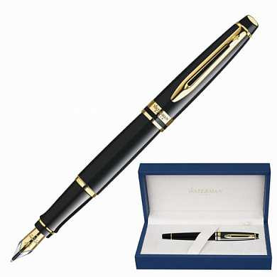 Ручка перьевая WATERMAN "Expert GT", корпус черный, нержавеющая сталь, позолоченные детали, синяя, S0951640 (арт. 141971)