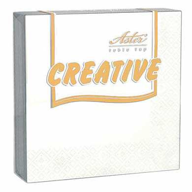 Салфетки бумажные, 20 шт., 24х24 см, 3-х слойные, ASTER "Creative", белые, 100% целлюлоза, арт. 00998/15 (арт. 128270)