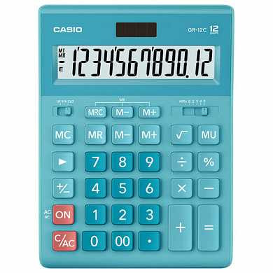 Калькулятор CASIO настольный GR-12С-LB, 12 разрядов, двойное питание, 210х155 мм, голубой, GR-12C-LB-W-EP (арт. 250441)