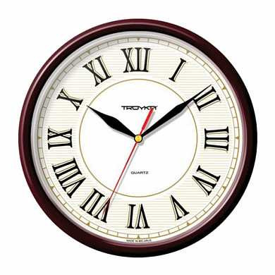 Часы настенные TROYKA 91931915, круг, белые, коричневая рамка, 23х23х4 см (арт. 452289)