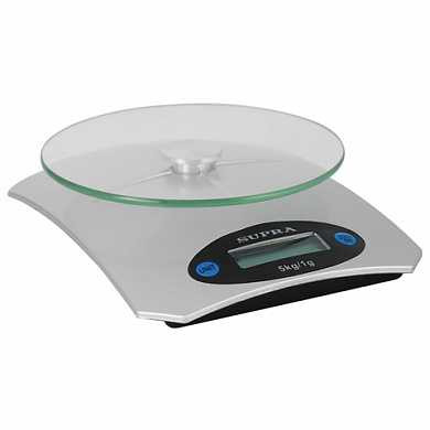 Весы кухонные SUPRA BSS-4041, электронный дисплей, чаша, max вес 5 кг, тарокомпенсация, стекло (арт. 454038)