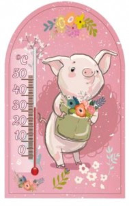 Термометр комнатный Свинка и цветы "Символ года 2019" магнит + липучка 4820000682527 (арт. 678801)