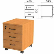 Тумба подкатная "Фея", 400х515х530 мм, 3 ящика, замок, цвет орех милан, ТФ07.5 (арт. 640018)