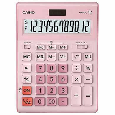 Калькулятор CASIO настольный GR-12С-PK, 12 разрядов, двойное питание, 210х155 мм, розовый, GR-12C-PK-W-EP (арт. 250446)