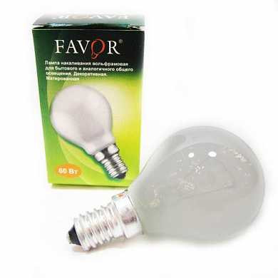 Лампа накаливания Favor P45 E14 60W Шар Матовая (Калашников) (арт. 427113) купить в интернет-магазине ТОО Снабжающая компания от 294 T, а также и другие Лампы накаливания на сайте dulat.kz оптом и в розницу