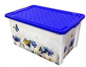 Ящик для хранения BranQ Optima "Лето", 57л, 61х40х33см, пластик, синий, с рисунком, BQ2586ЛТ-НК (арт. 637391)