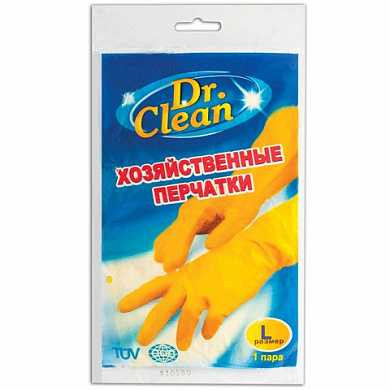 Перчатки хозяйственные латексные DR.CLEAN (Доктор Клин), без х/б напыления, размер L (большой), 601623 (арт. 601623)