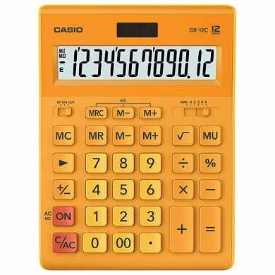 Калькулятор CASIO настольный GR-12С-RG, 12 разрядов, двойное питание, 210х155 мм, оранжевый, GR-12C-RG-W-EP (арт. 250445)