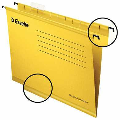 Подвесные папки ESSELTE "Classic", с разделителями, картон, комплект 25 шт., А4, желтые, 345х240 мм, 90314 (арт. 236795)