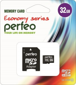 Ф/к MicroSDHC 32Gb class10 Perfeo с адаптером economy PF32GMCSH10AES (арт. 676755)