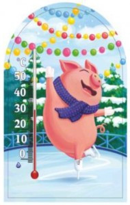 Термометр комнатный Свинка на коньках "Символ года 2019" магнит + липучка 4820000682527 (арт. 678800)